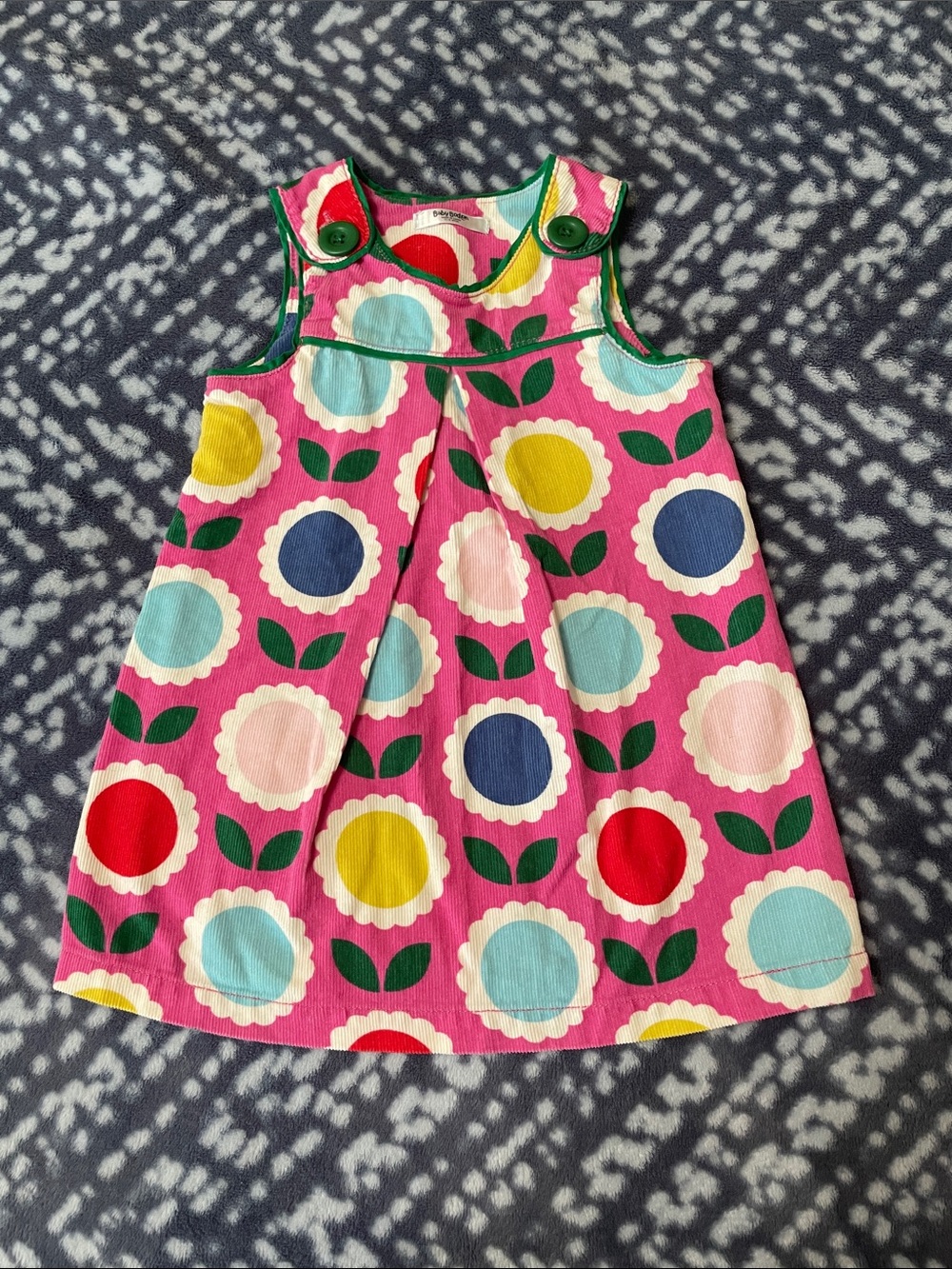 Baby Boden Pink Floral Circle Dress with Green Trim